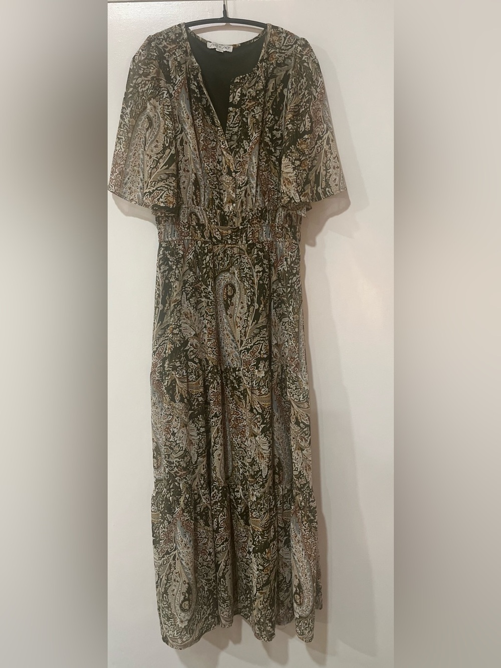 She & Sky Paisley Print Half Flutter Sleeve Tiered Maxi Dress.